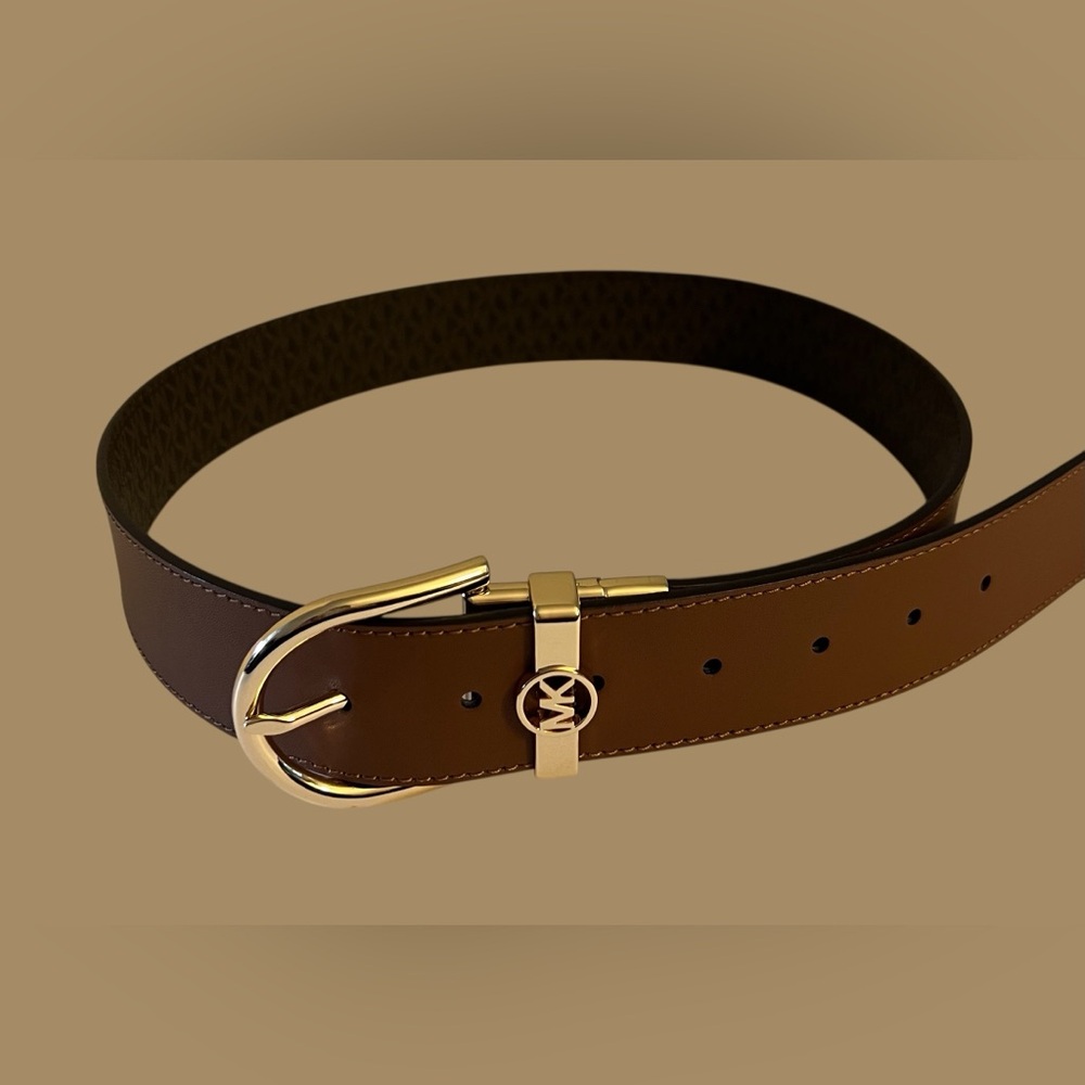 Michael Kors Brown Leather Belt with Gold Buckle ( S)